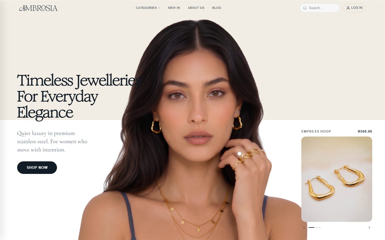 Ambrosia jewellery store homepage