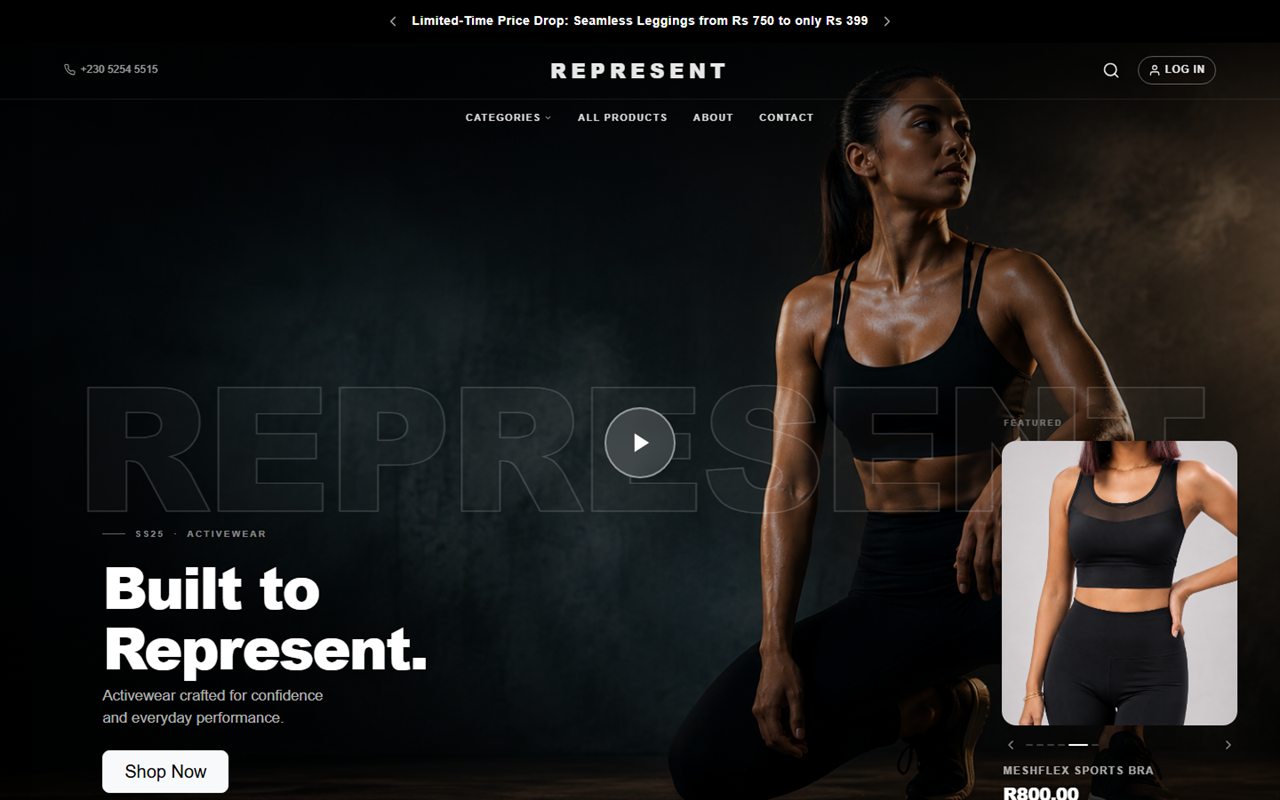 Represent activewear store homepage